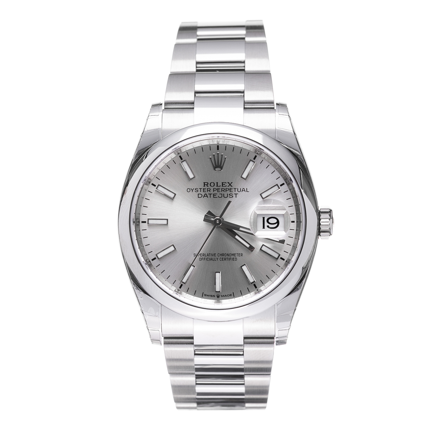 s/s Rolex Mens Datejust 36mm Silver Stick Smooth Bezel on Oyster – H&M ...