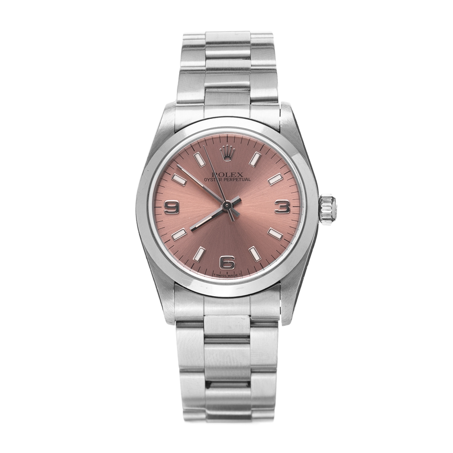 s/s Midsize Rolex Oyster Perpetual Pink 3,6,9 Dial Smooth Bezel Oyster ...